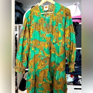 Farm rio, green army leopard print mini dress, size L
